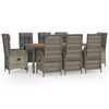 vidaXL Set comedor jard&iacute;n 9 pzas y cojines rat&aacute;n sint&eacute;tico gris