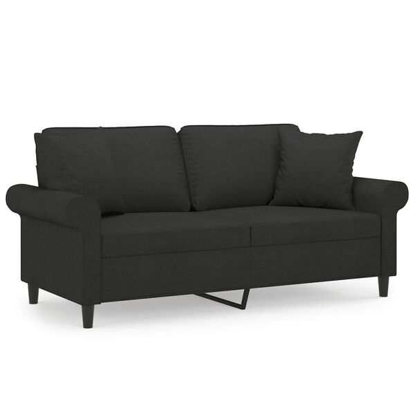 vidaXL Sof&aacute; de 2 plazas con almohadas y cojines tela negro 140 cm