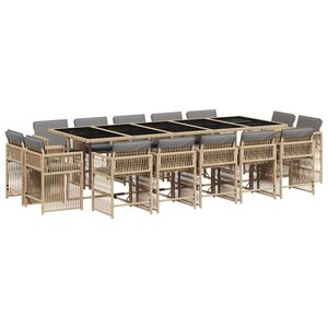 vidaXL Set comedor de jard&iacute;n con cojines 15 pzas rat&aacute;n sint&eacute;tico beige