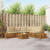 vidaXL Conjunto de sof&aacute;s de exterior con coj&iacute;n 7 Pieza Natural y Beige