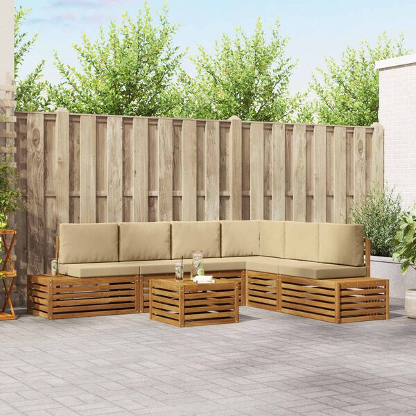 vidaXL Conjunto de sof&aacute;s de exterior con coj&iacute;n 7 Pieza Natural y Beige