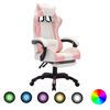 vidaXL Silla gaming con luces LED RGB cuero sint&eacute;tico rosa y blanco