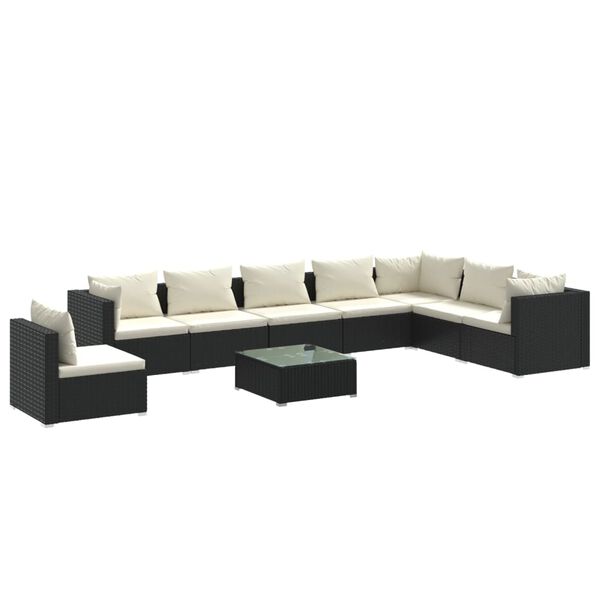 vidaXL Set muebles de jard&iacute;n 9 pzas y cojines rat&aacute;n sint&eacute;tico negro