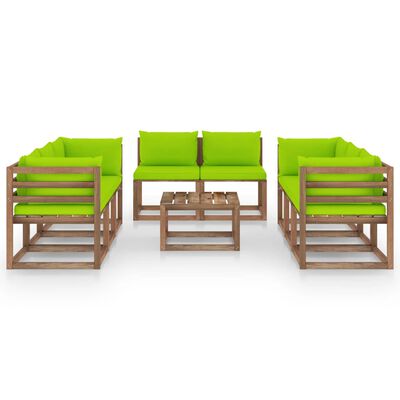 vidaXL Juego de muebles de jardín 9 piezas con cojines verde brillante