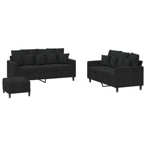 vidaXL Juego de sof&aacute;s con cojines 3 piezas terciopelo negro