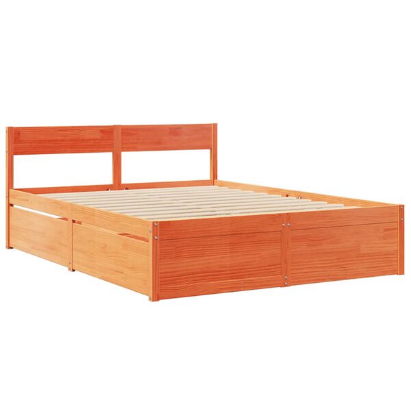 vidaXL Cama sin colch&oacute;n madera maciza pino marr&oacute;n cera 150x200 cm