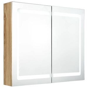 vidaXL Armario de ba&ntilde;o con espejo y LED color roble 80x12x68 cm