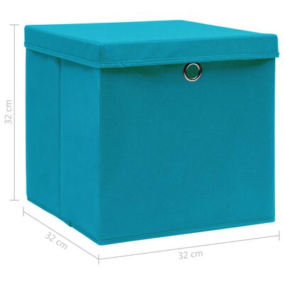 Cajas de almacenaje con tapas 4 uds tela azul 32x32x32cm