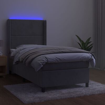vidaXL Cama box spring colchón y LED terciopelo gris claro 100x200 cm