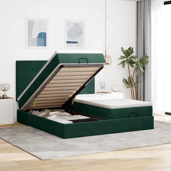 vidaXL Estructura de cama otomana colchones terciopelo verde oscuro