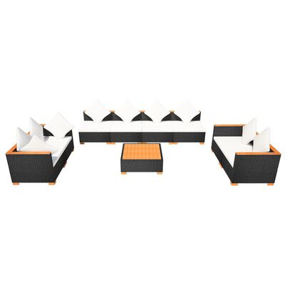 vidaXL Set de muebles de jardín 9 pzas y cojines ratán sintético negro