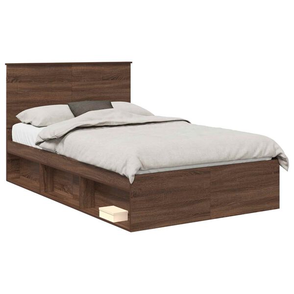 vidaXL Estructura de cama con cabecera Roble Marr&oacute;n 120 x 190 cm