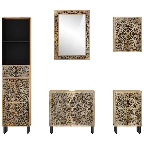 vidaXL Conjunto de muebles de ba&ntilde;o 5 piezas madera maciza de mango