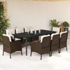 vidaXL Set comedor para jard&iacute;n 9 pzas y cojines rat&aacute;n sint&eacute;tico marr&oacute;n