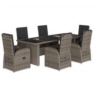 vidaXL Set comedor jard&iacute;n 7 pzas y cojines rat&aacute;n sint&eacute;tico gris