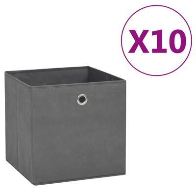 vidaXL Cajas de almacenaje 10 uds tela no tejida gris 28x28x28 cm