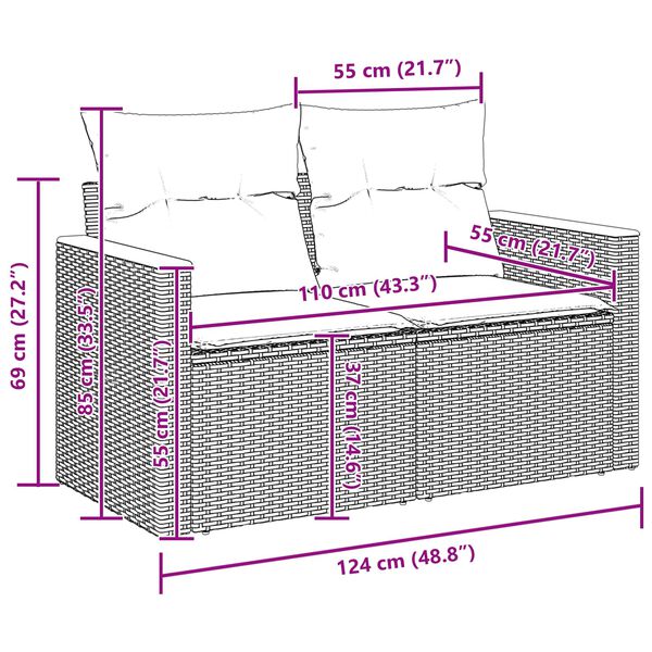 vidaXL Conjunto de sof&aacute; de jard&iacute;n con coj&iacute;n Negro Polirat&aacute;n