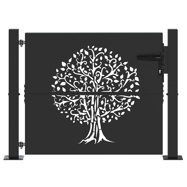 vidaXL Puerta de jardín con cerradura Negro 85 x 105 cm