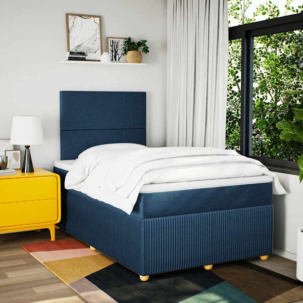 vidaXL Cama box spring con colch&oacute;n tela azul 120x200 cm