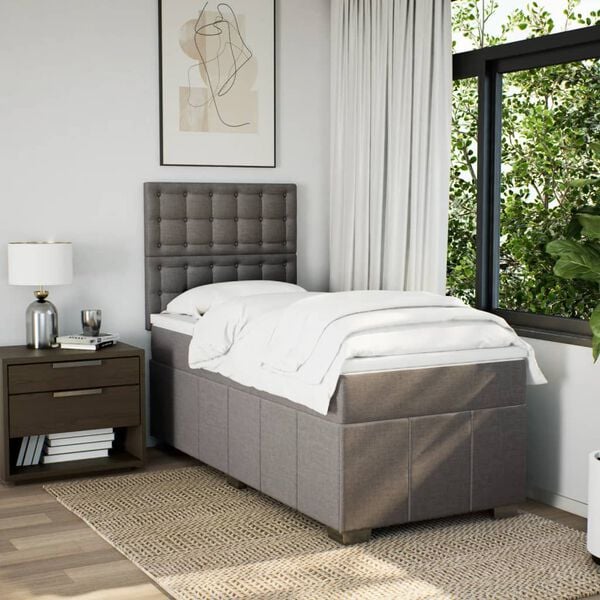 vidaXL Cama box spring con colch&oacute;n tela gris taupe 90x190 cm