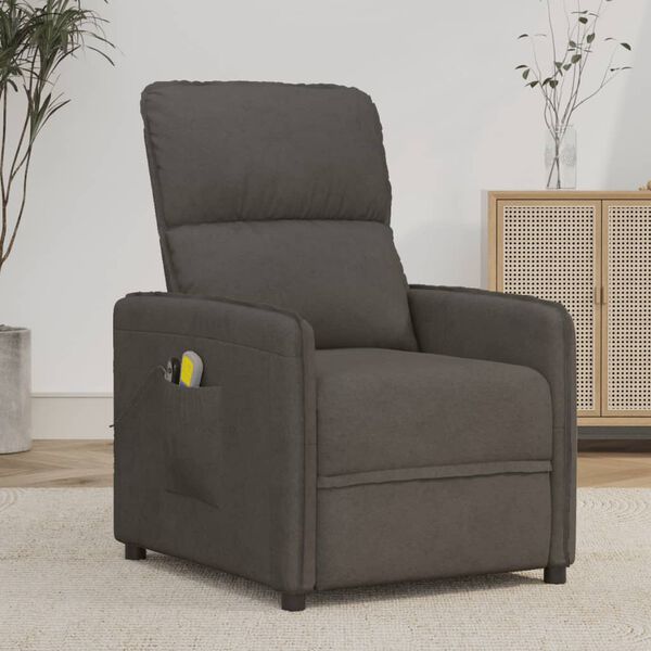 vidaXL Sillón de masaje eléctrico tela de microfibra gris oscuro
