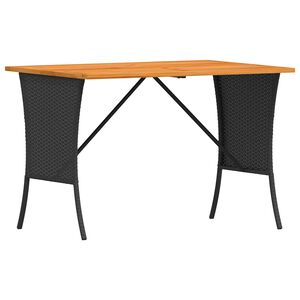vidaXL Mesa de jard&iacute;n superficie de madera rat&aacute;n PE negro 105x75x72 cm