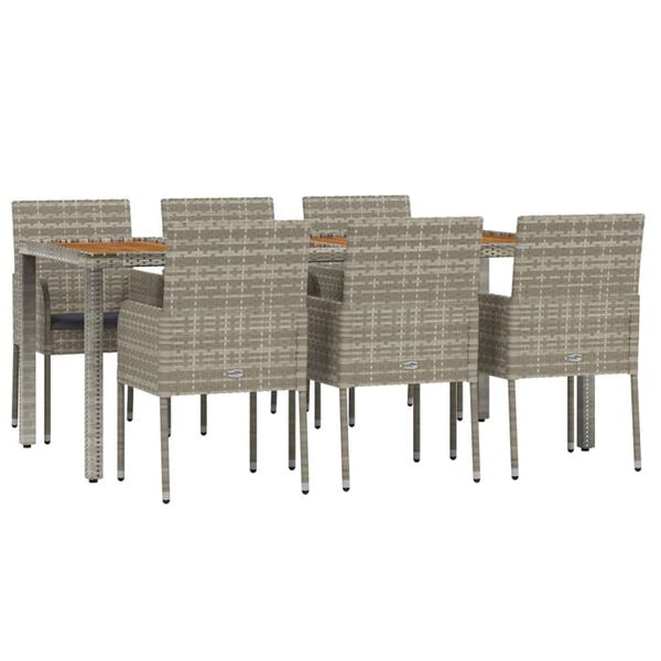 vidaXL Set comedor jardín 7 pzas y cojines ratán sintético gris