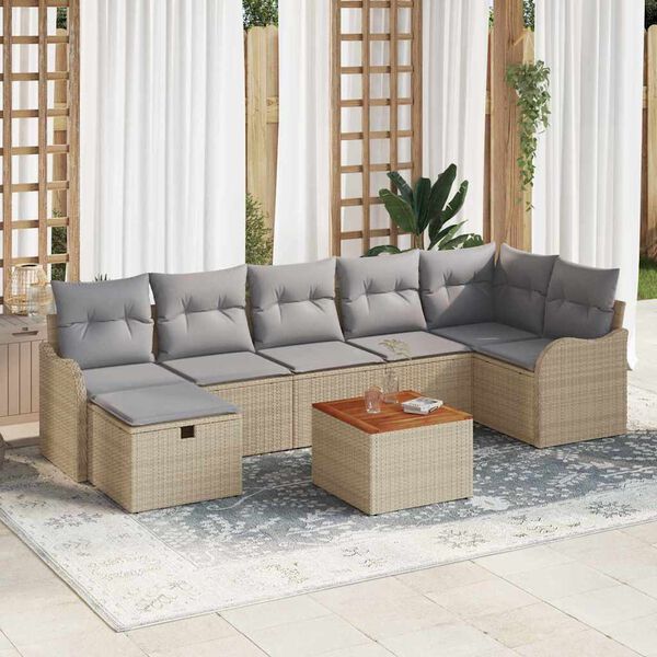 vidaXL Conjunto de sof&aacute;s de jard&iacute;n con coj&iacute;n 8 pcs Beige Polirat&aacute;n