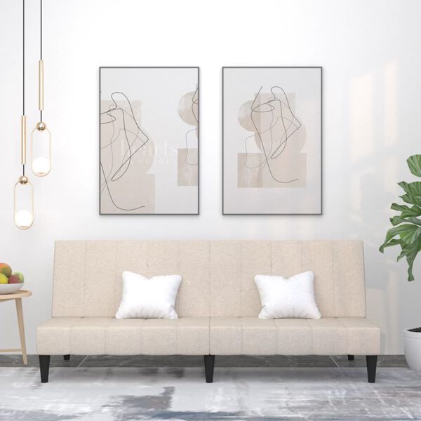 vidaXL Sof&aacute; cama de 2 plazas tela microfibra crema