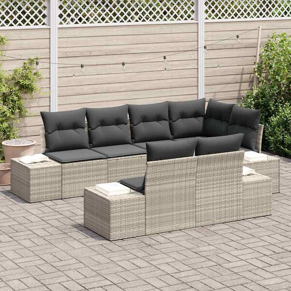 vidaXL Conjunto de sofá de jardín 7 pcs Gris Claro ratán sintético
