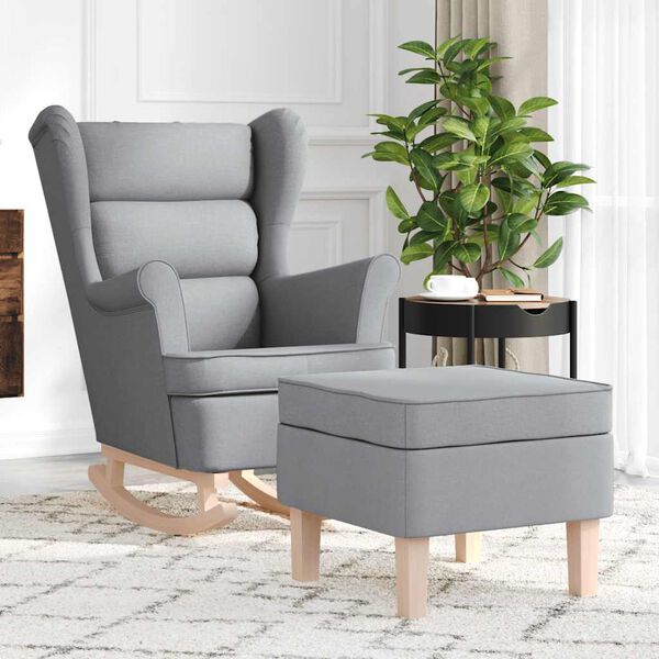 vidaXL Sillón mecedora con taburete tela gris claro
