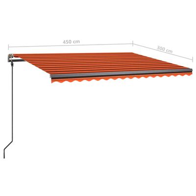 vidaXL Toldo manual retráctil con postes naranja y marrón 4,5x3 m