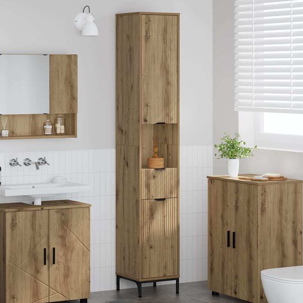 vidaXL Gabinete de Baño con cajón Roble artesanal 31,5 x 33 x 190 cm