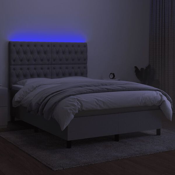 vidaXL Cama box spring colch&oacute;n y luces LED tela gris claro 140x190 cm