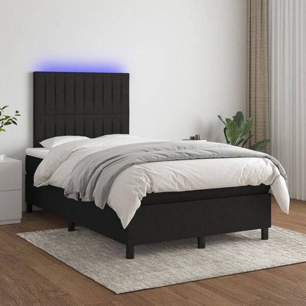 vidaXL Cama box spring con colch&oacute;n LED tela negro 120x200 cm