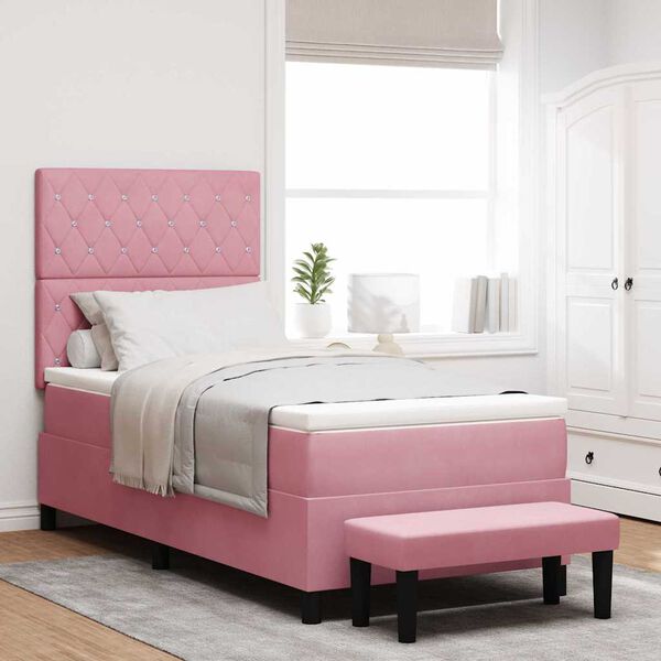 vidaXL Cama tipo Box Spring con colch&oacute;n Rosa 100 x 200 cm Terciopelo