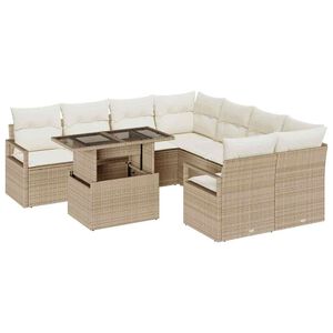 vidaXL Conjunto de sof&aacute; de jard&iacute;n 9 pcs Beige y Crema rat&aacute;n sint&eacute;tico