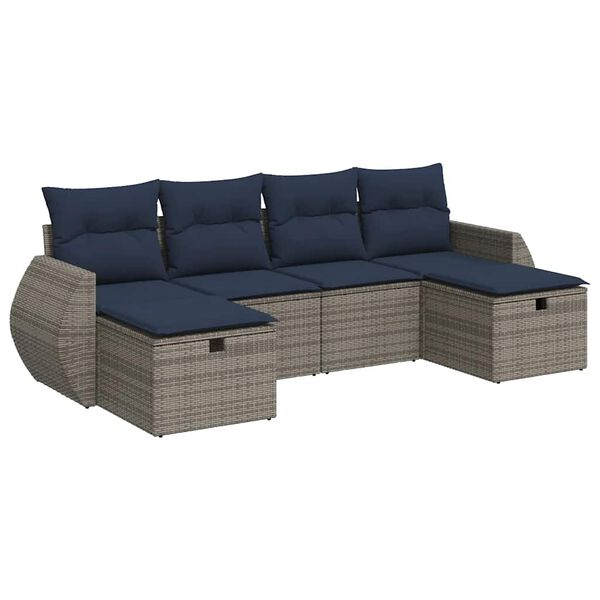 vidaXL Set de muebles de jard&iacute;n 6 pzas y cojines rat&aacute;n sint&eacute;tico gris
