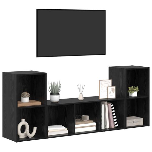 vidaXL Conjunto de mueble de TV 3 pcs Negro Madera contrachapada