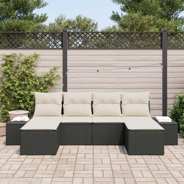 vidaXL Conjunto de sof&aacute; de jard&iacute;n 6 pcs Negro rat&aacute;n sint&eacute;tico