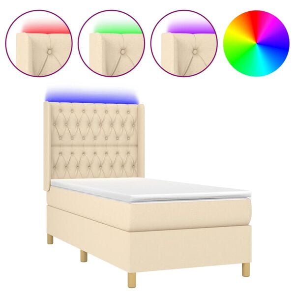 vidaXL Cama box spring colch&oacute;n y luces LED tela crema 80x200 cm