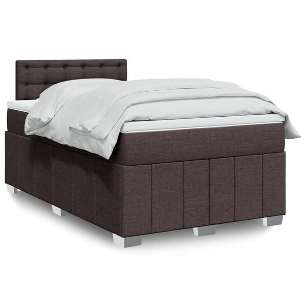 vidaXL Cama box spring con colch&oacute;n tela marr&oacute;n oscuro 120x190 cm