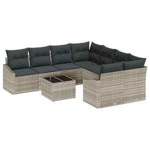 vidaXL Juego de Sof&aacute; 9 uds. Gris Claro rat&aacute;n sint&eacute;tico