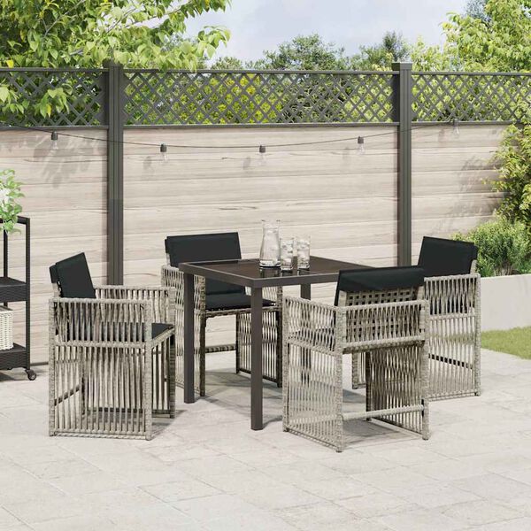 vidaXL Conjunto de Comedor de Jard&iacute;n 5 pcs Gris Claro rat&aacute;n sint&eacute;tico