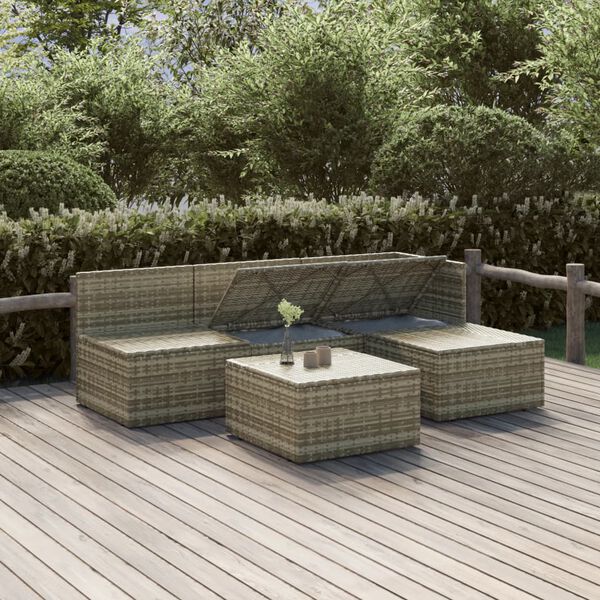 vidaXL Set de muebles de jardín 5 pzas y cojines ratán sintético gris