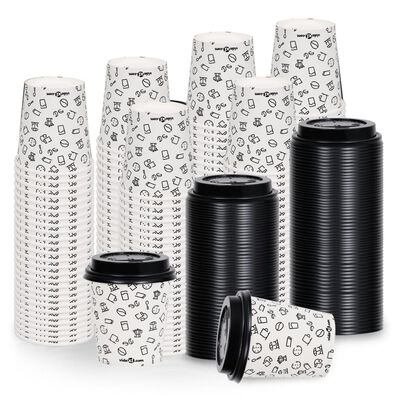 vidaXL Vasos de papel de café con tapa 200 ml 250 uds blanco y negro