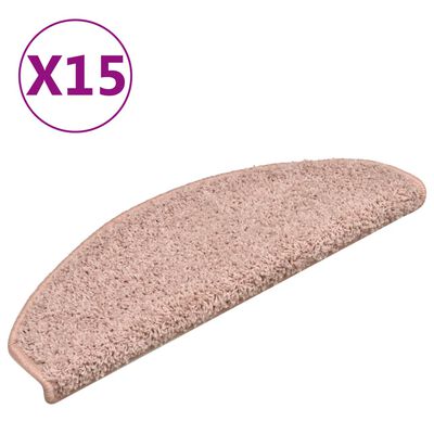 vidaXL Alfombras de peldaños de escalera 15 uds rosa claro 65x21x4 cm