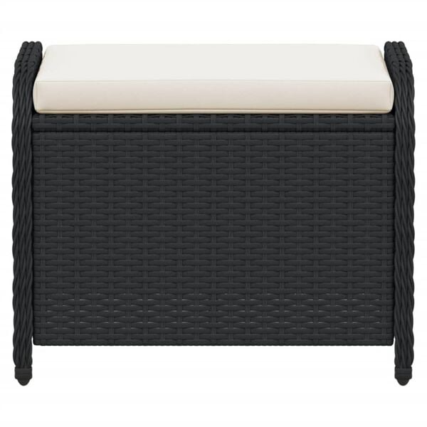 vidaXL Taburete de jard&iacute;n con coj&iacute;n rat&aacute;n sint&eacute;tico negro 58x46x46 cm