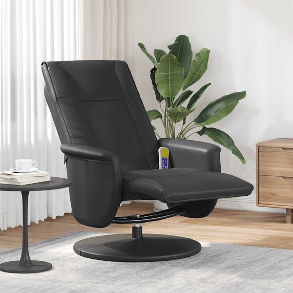 vidaXL Sill&oacute;n reclinable masaje con reposapi&eacute;s cuero sint&eacute;tico negro
