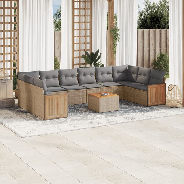 vidaXL Set de sof&aacute;s de jard&iacute;n 11pzas con cojines rat&aacute;n sint&eacute;tico beige